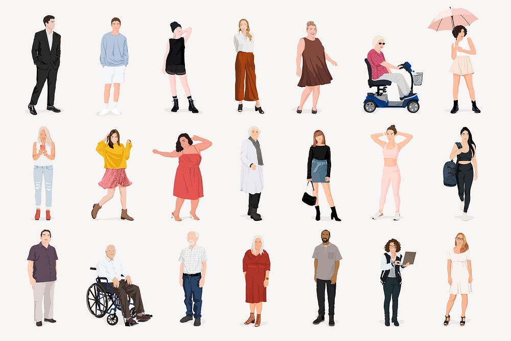 Diverse people collage element, vector illustration set