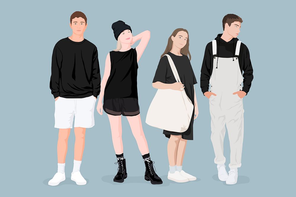 Teen friends collage element, aesthetic illustration psd