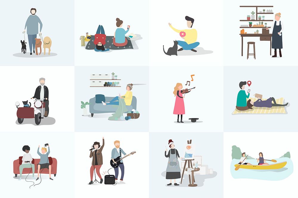 Collection of character illustration of people's activities