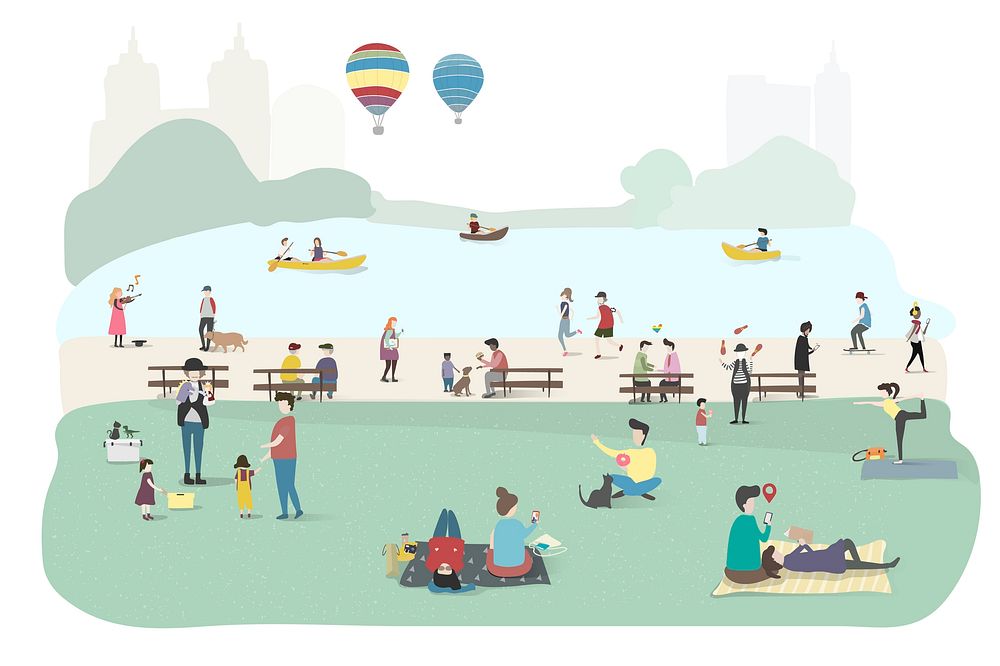Illustration of people hanging out in the park