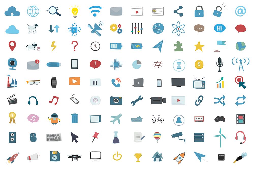 Illustration set of technology icons vector