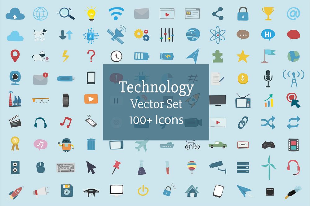 Illustration set of technology icons vector