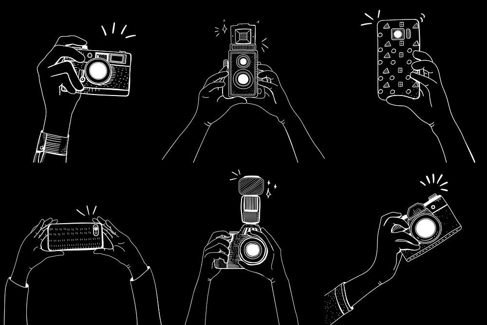 Drawing set of hands taking photos