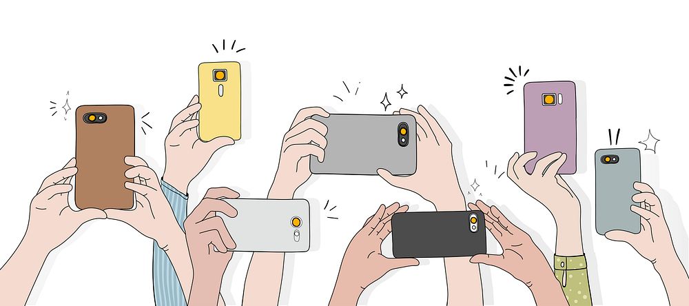 Vector of hands taking photo with smartphone