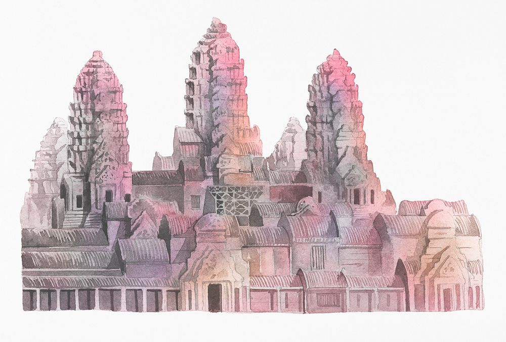 The Angkor Wat temple watercolor painting