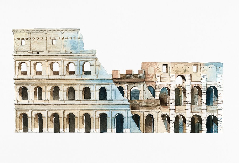 The Roman Colosseum painted by watercolor
