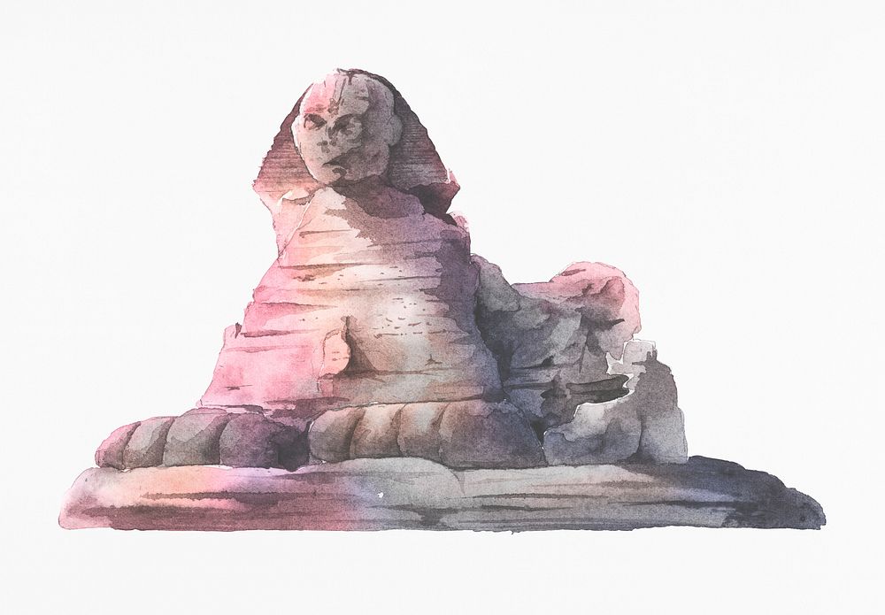 The Egyptian Sphinx painted by watercolor