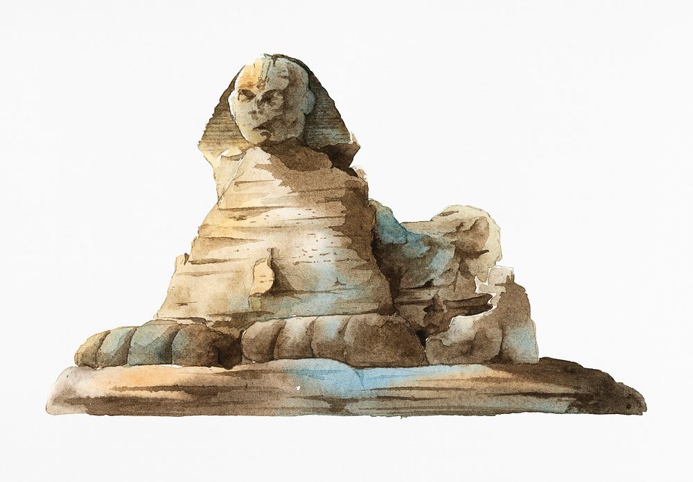The Egyptian Sphinx painted by watercolor