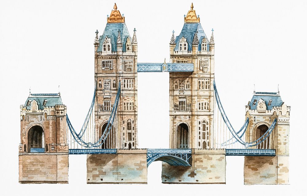 The London Tower Bridge painted by watercolor