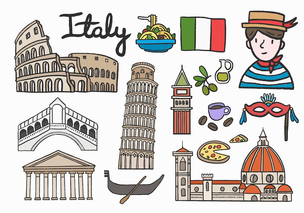 Set of iconic Italian landmarks