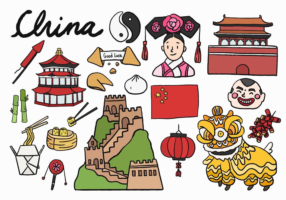 Set of Chinese icons and landmarks