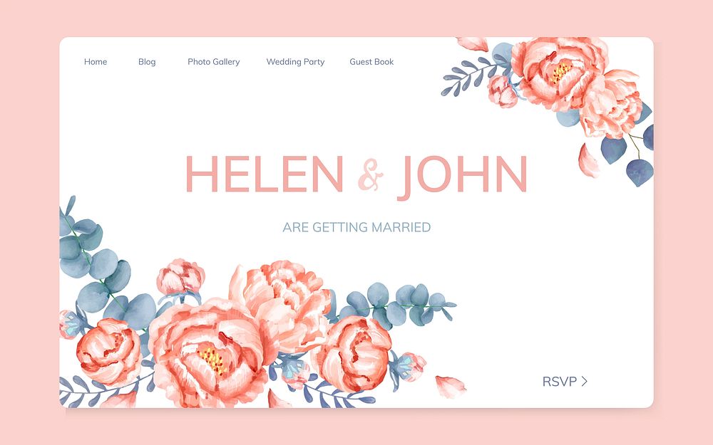 Floral wedding invitation website design
