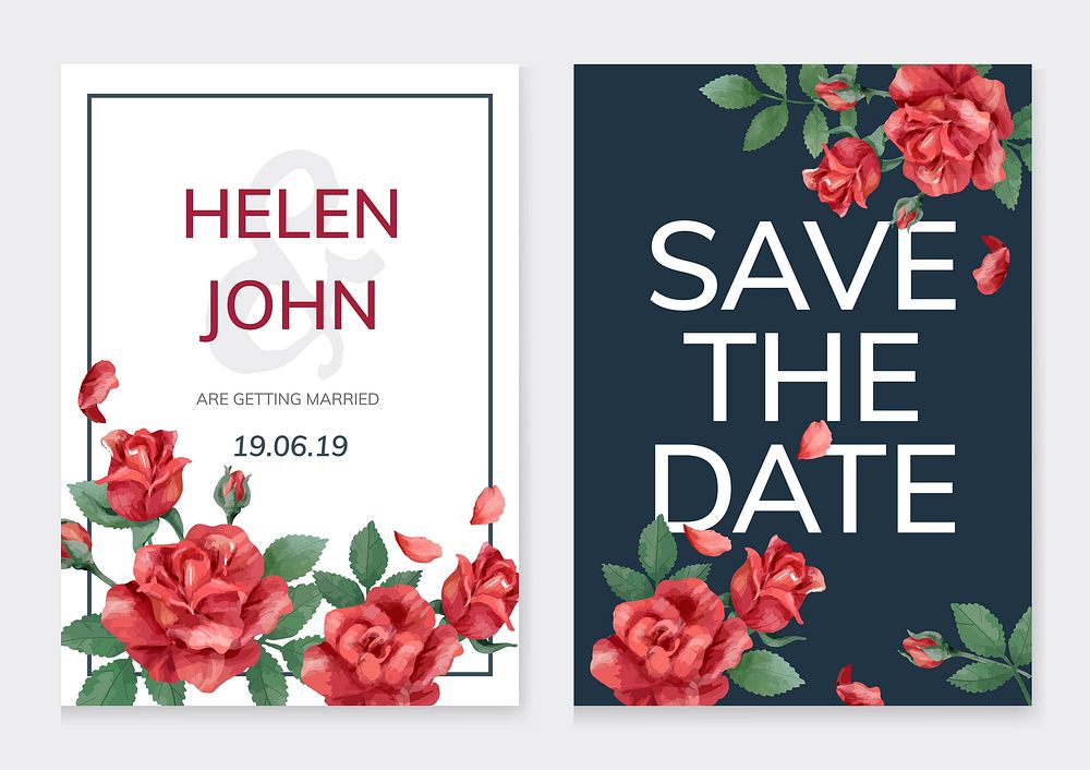 Invitation card with roses and leaves
