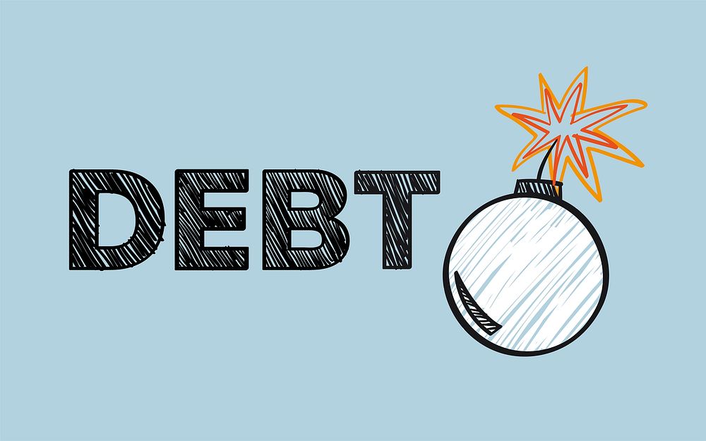Bomb icon with debt illustration