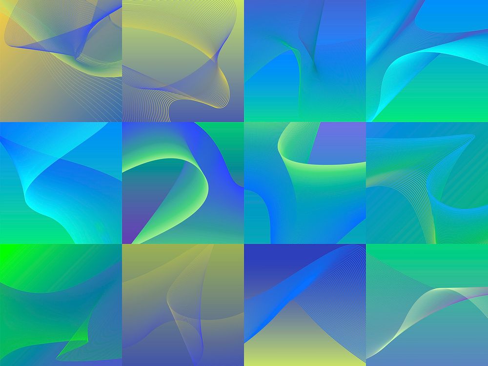 Set of colorful vibrant 3d wave graphics