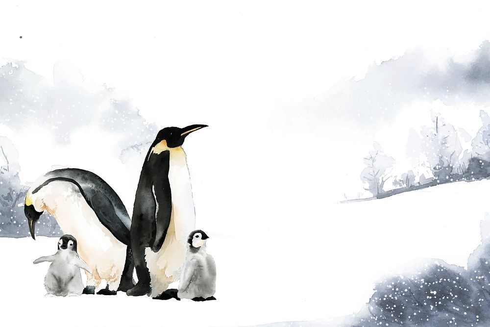 Penguins in a winter wonderland watercolor vector