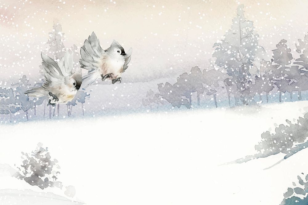 Hand drawn tufted titmouse birds in wintertime vector