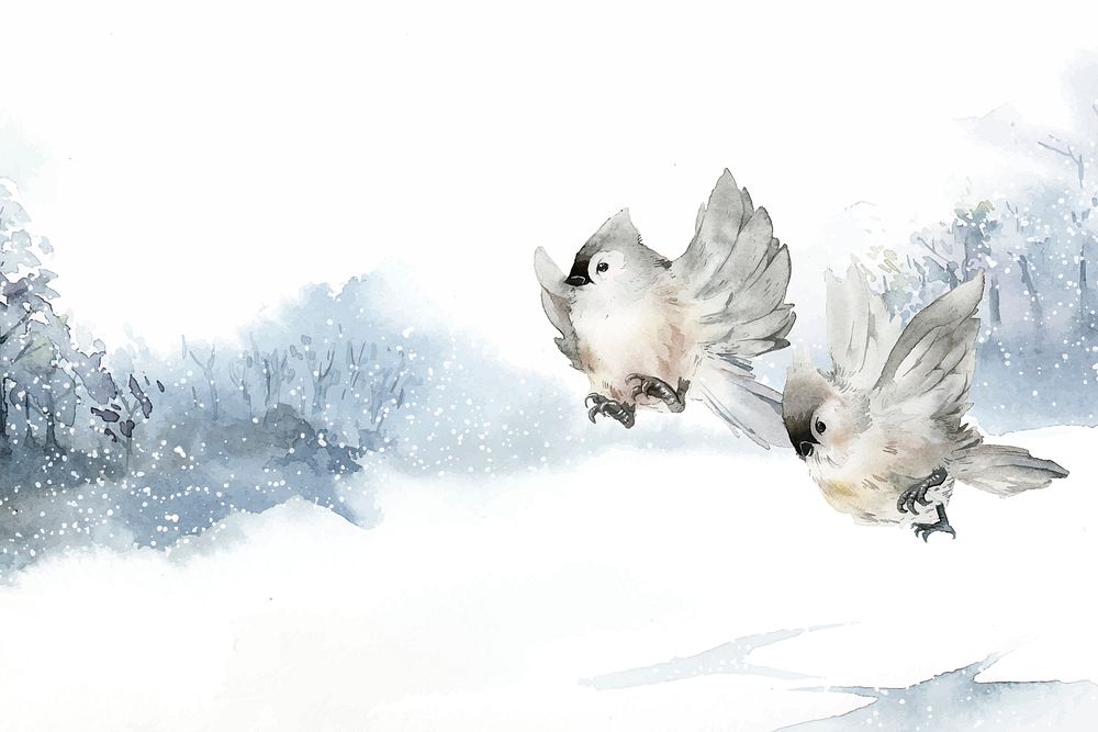 Hand drawn tufted titmouse birds in wintertime vector