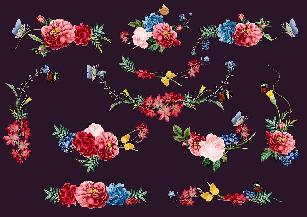 Hand drawn flowers colorful floral pattern