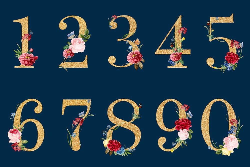 Botanical numbers with tropical flowers illustration