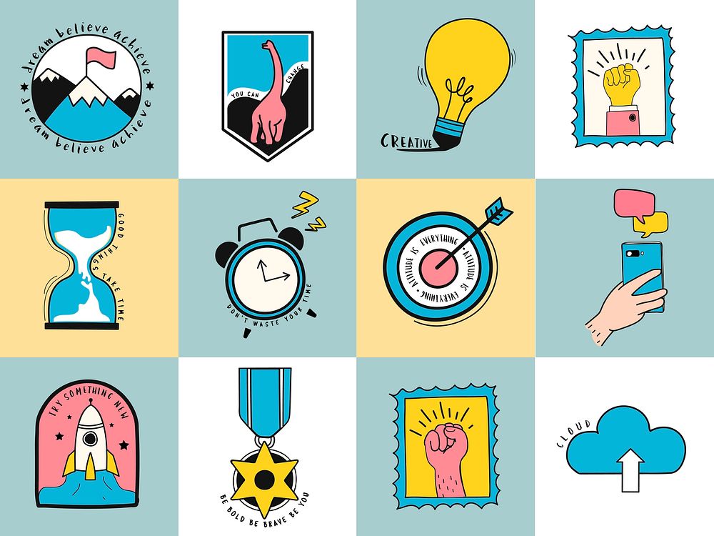 Hand drawn set of idea and business symbols illustration