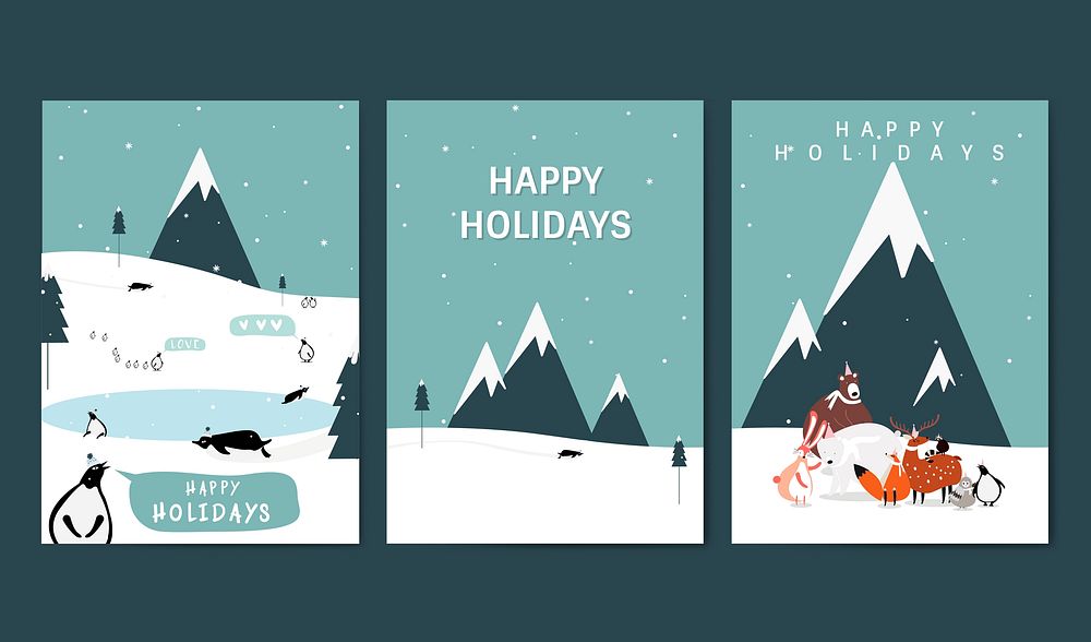 Set of winter themed greeting cards vector