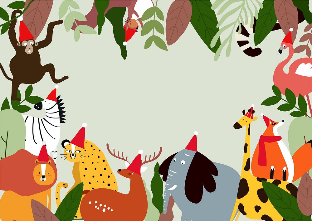 Animals Christmas theme template vector illustration