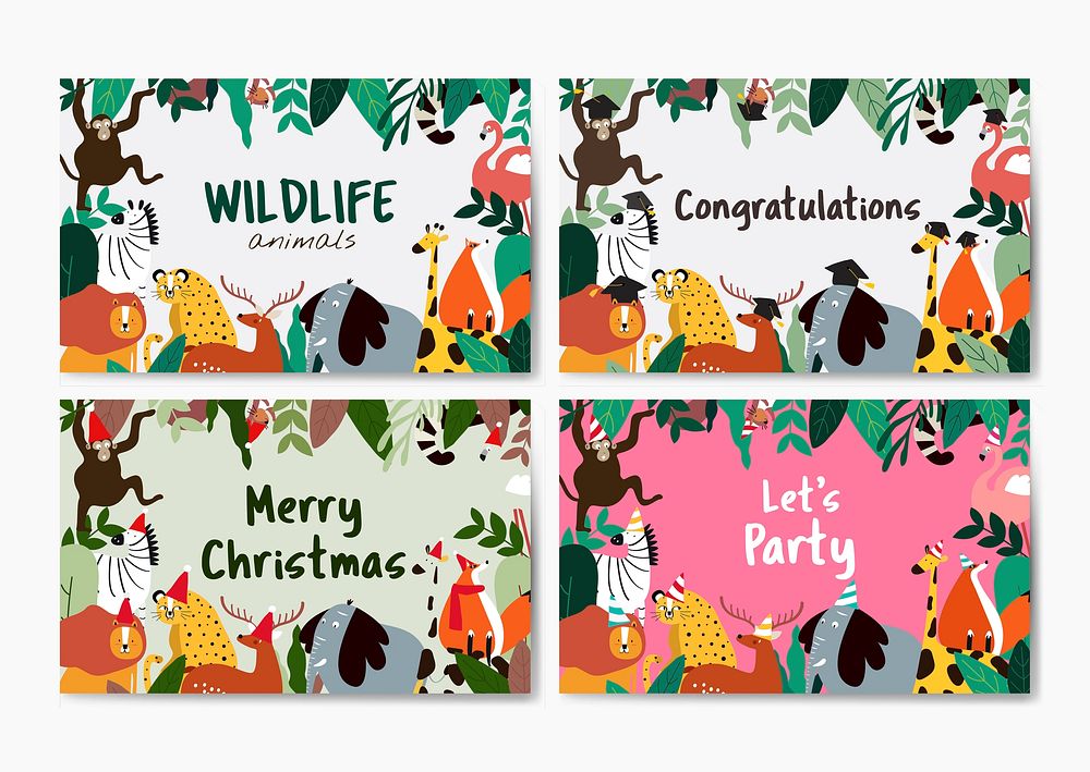 Animals theme card template collection vector