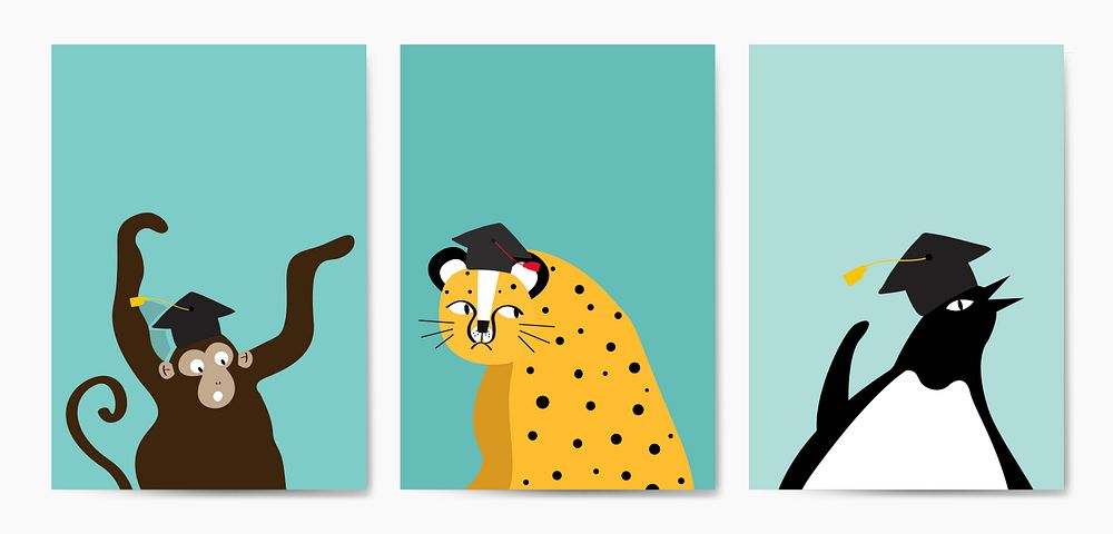 Collection of cute animals in cartoon style vector