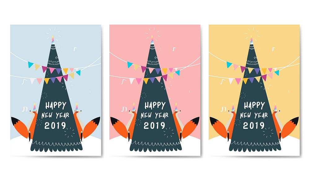 Set of animal themed greeting card vector