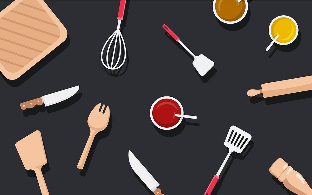 Kitchen utensils and ingredients vector set