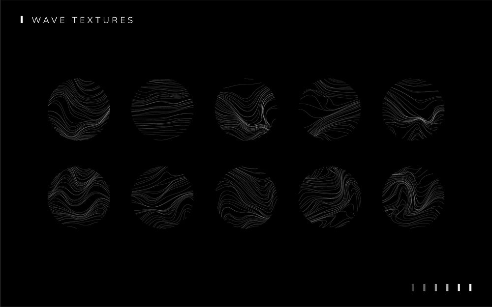 Set of wave textures black background vectors
