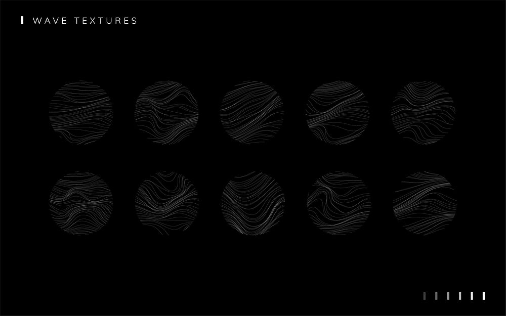 Set of wave textures black background vectors