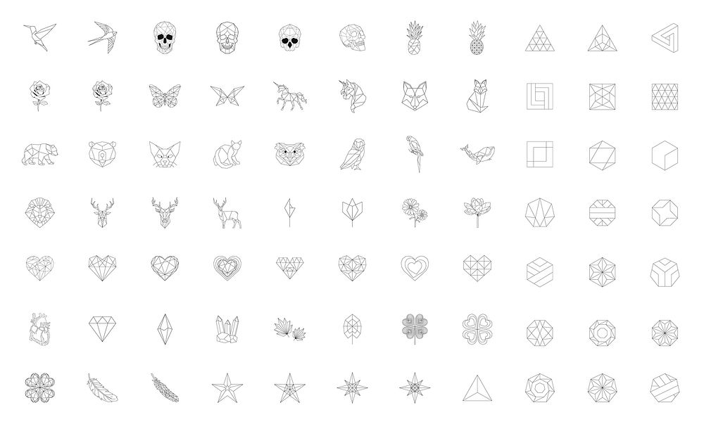 Set of linear illustrations of shapes and icons
