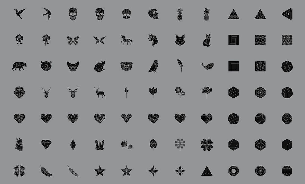 Set of linear illustrations of shapes and icons