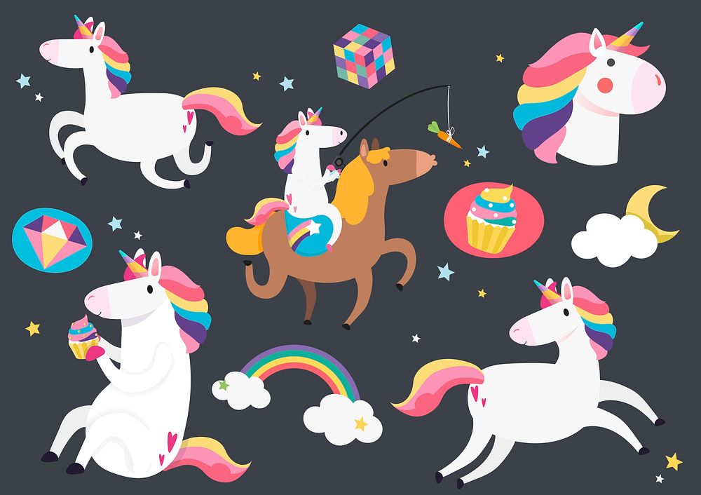 Cute Unicorns With Magic Element Free Vector Illustration Rawpixel