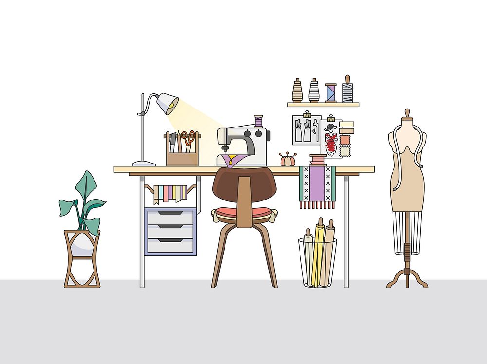 Workspace of a fashion designer, or a tailor