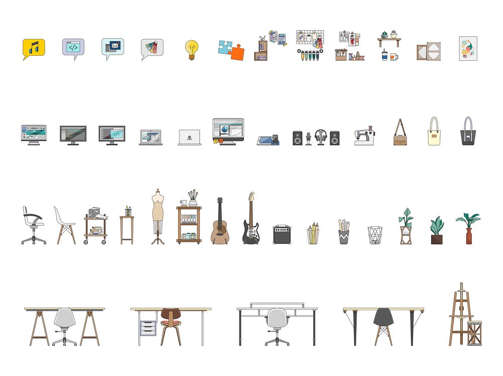 Collection of illustrated items