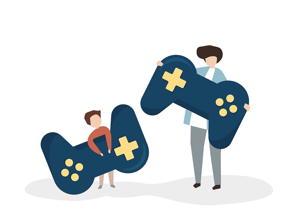 Illustration of people with a joystick