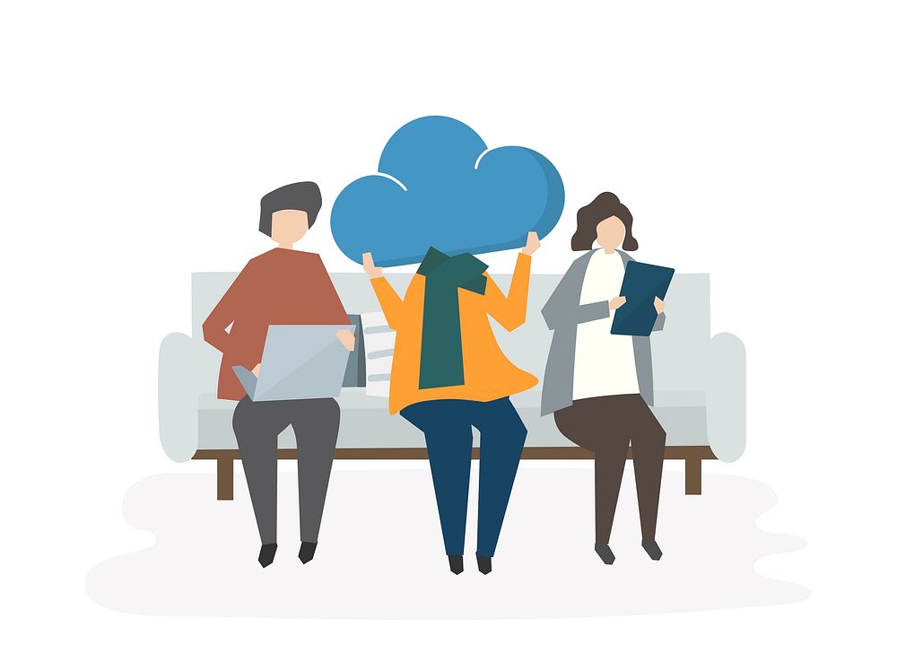 Illustration of people sharing on the cloud
