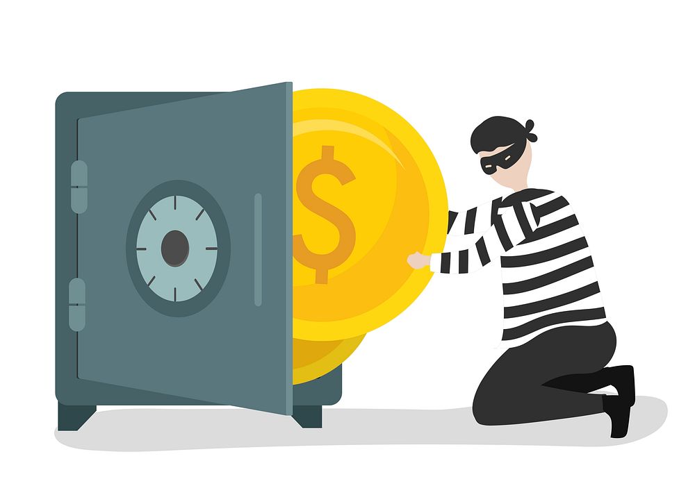 Illustration of a character stealing money