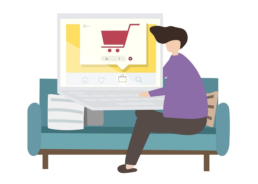 Illustration of a character online shopping