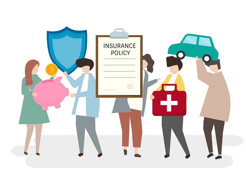 Illustration of people with an insurance policy