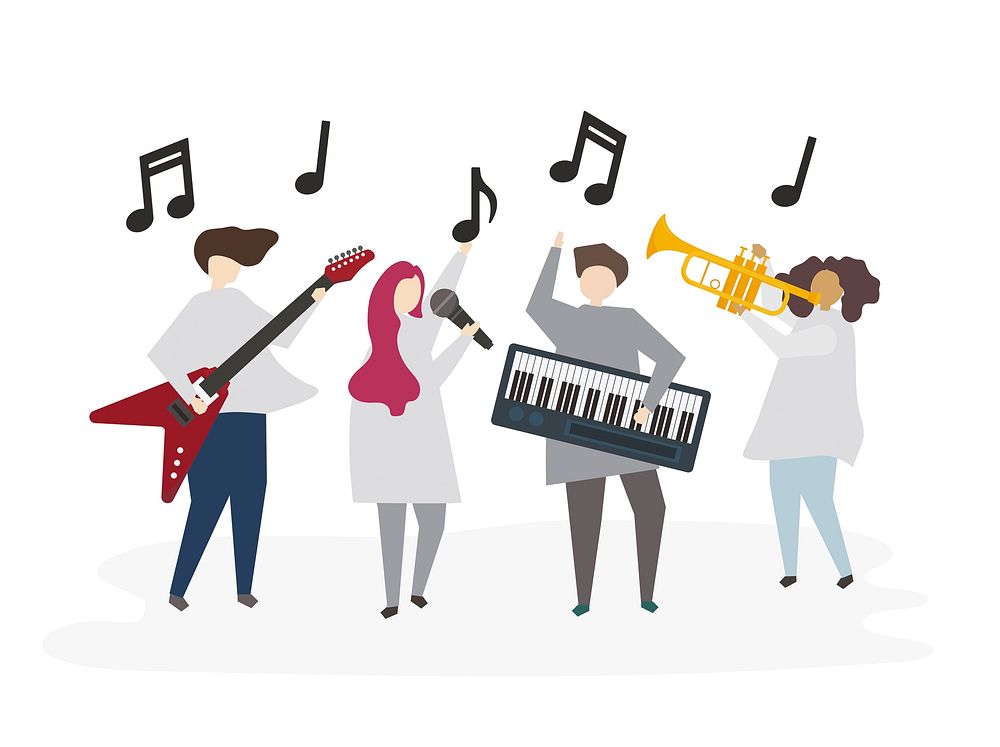 Illustrated friends playing music together