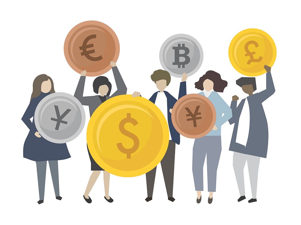People with financial icons illustration
