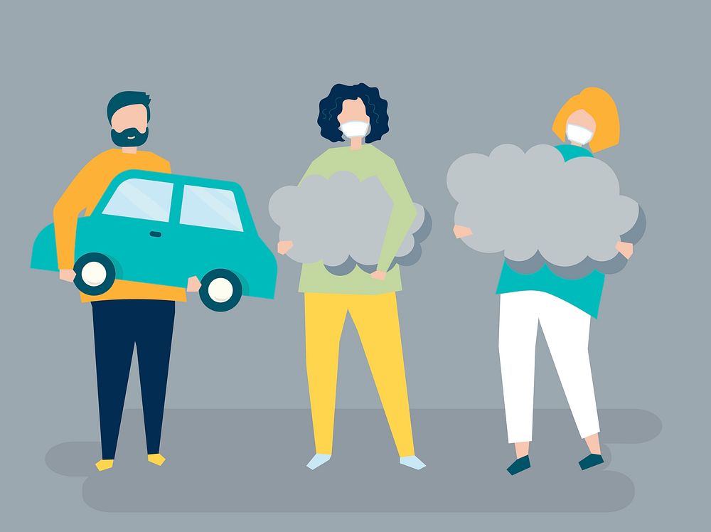 Character of people holding air pollution symbols illustration