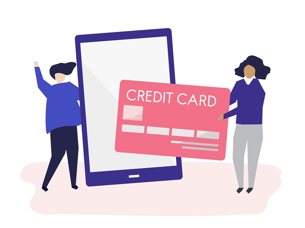 People making an online credit card transaction illustration
