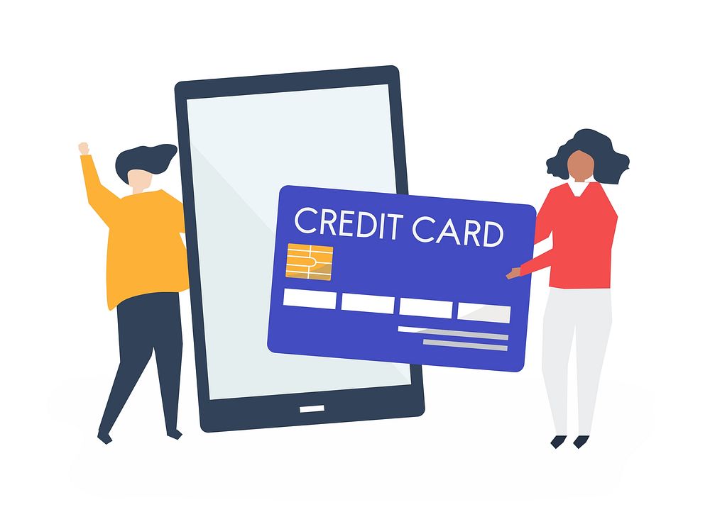 People making an online credit card transaction illustration