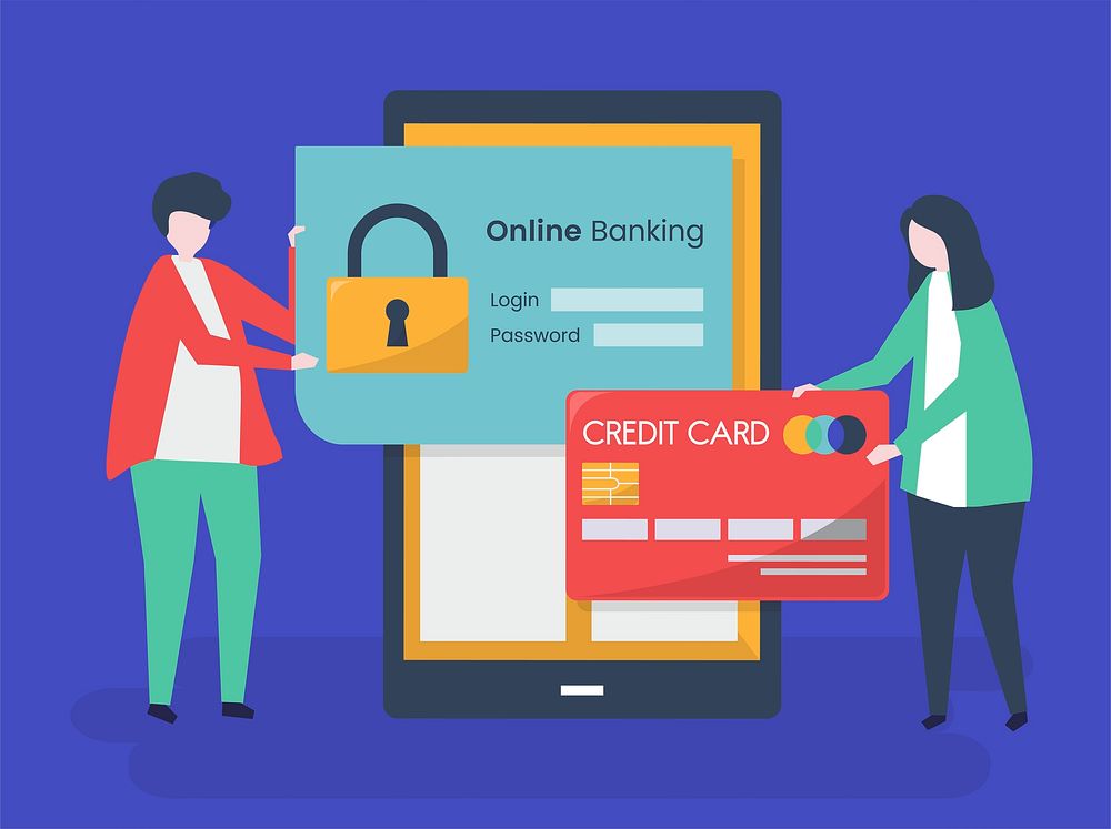 People characters and online banking security concept illustration