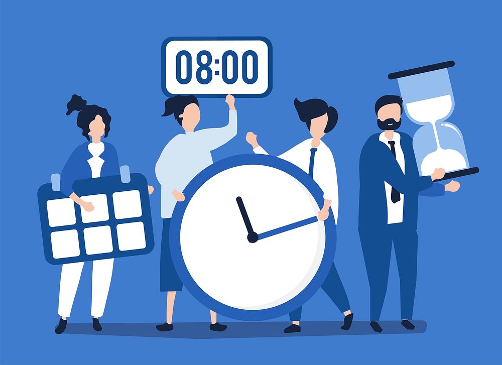 Characters of people holding time management concept illustration